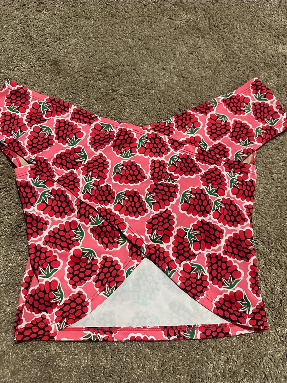 Pink Raspberry Print Off-Shoulder Swim Top - Picture 3 of 3